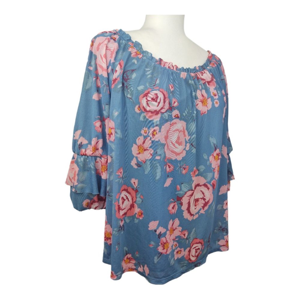 Democracy Women's 3/4 Pickup-Sleeve Off-the-Shoulder Floral Mesh Top Size Medium